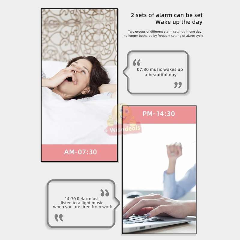 Bluetooth Speaker LCD Alarm Clock in Pink or White