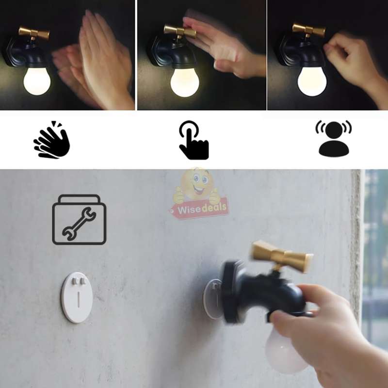 Wall Mount Tap Shape Intelligent Sensor Voice Control Night Light