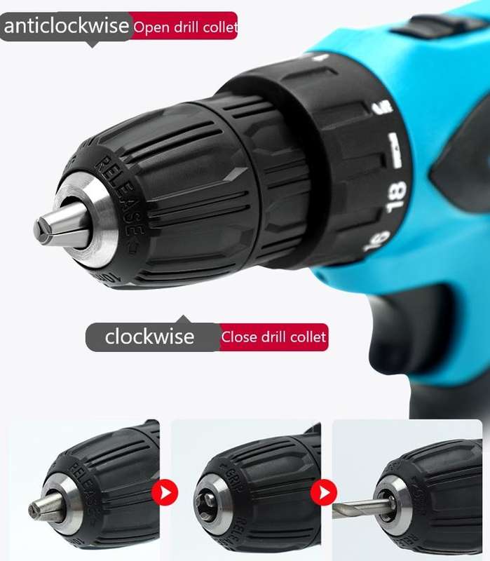 Cordless Rechargeable Drill Kit Set with 2 X 18V Lithium Batteries and Accessories - START R1 ONLY