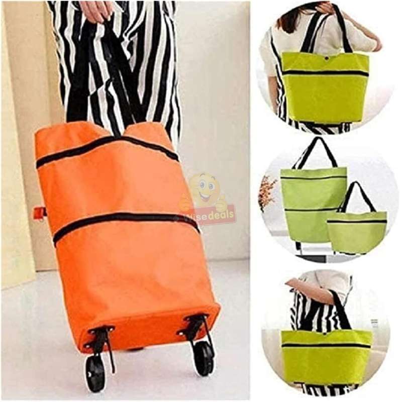2 in 1 Shopping Shoulder or Trolley Bag with Wheels Durable Waterproof Material