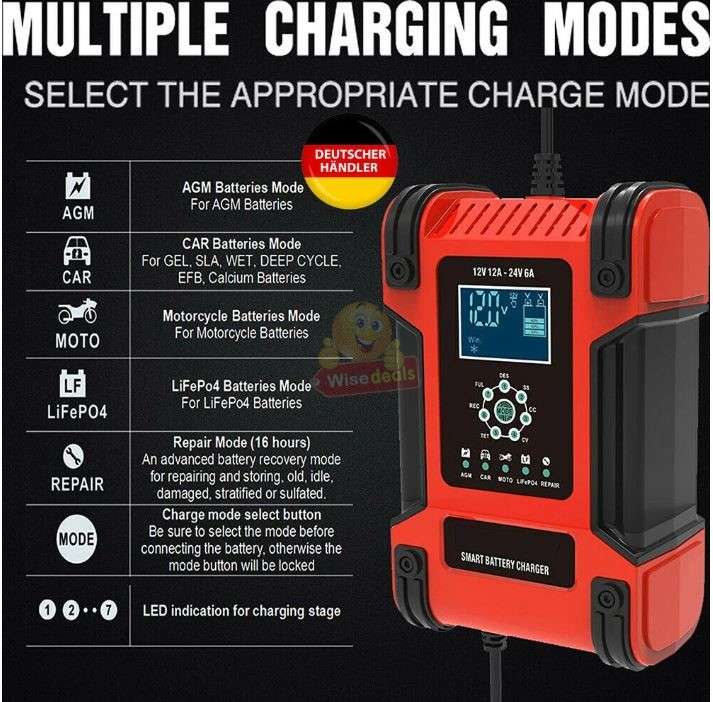7 Stage Automatic Repair Battery Charger 24V 5A, 12V 10A For Most Battery Types