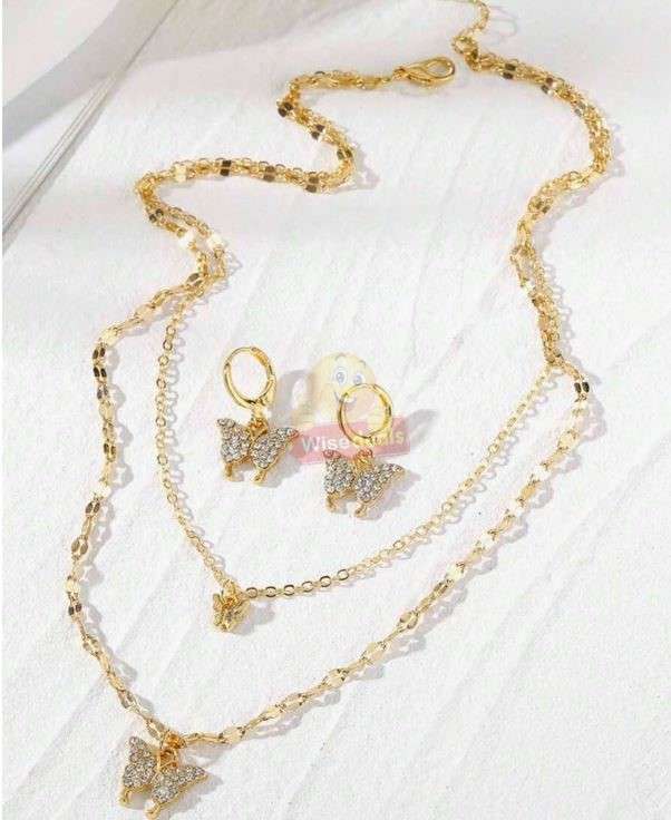 3-in-1 Butterfly Pendant Necklace and Earring Set in Gift Box