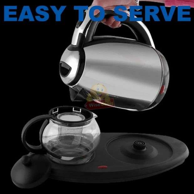 2 Piece RAF Cordless Kettle and Tea Pot with Electric Tray