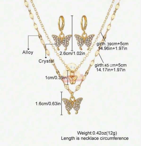 3-in-1 Butterfly Pendant Necklace and Earring Set in Gift Box