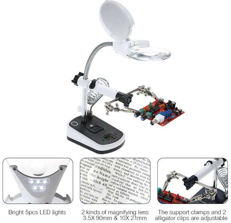5 LED Light Auxiliary Lamp Soldering Stand Magnifier