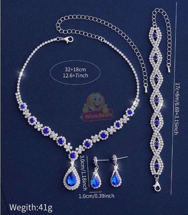 Blue Crystal 3-in-1 Jewellery Set in Complimentary Gift Box