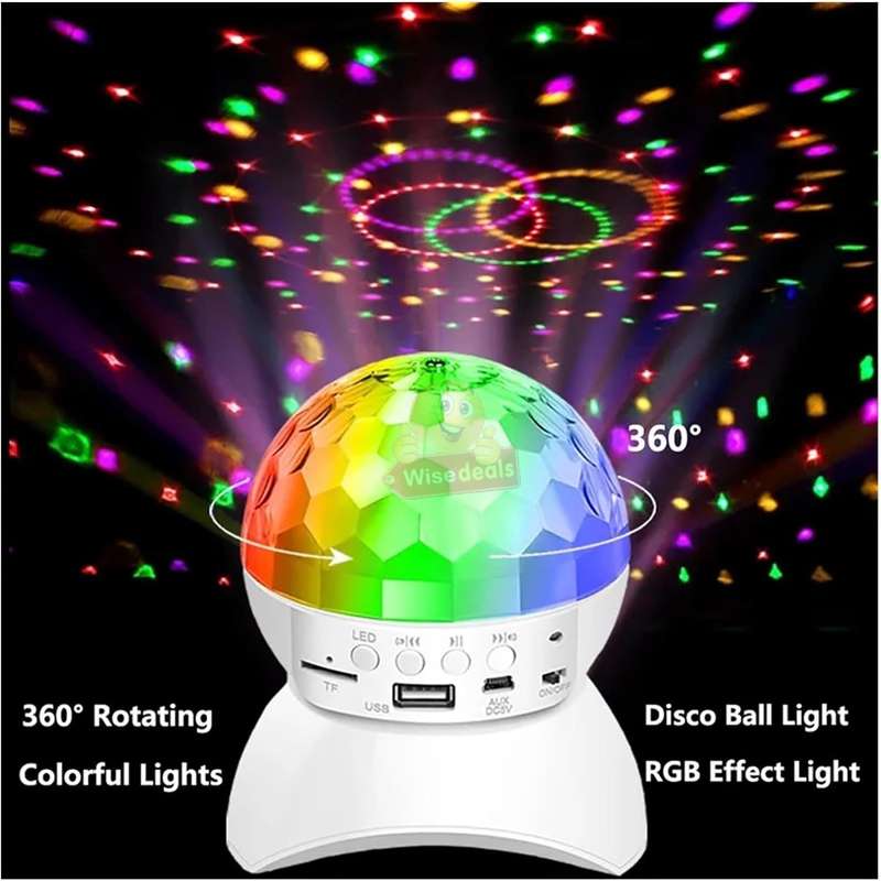 LED Crystal Magic Ball Rotating Stage Light with Bluetooth Speaker in White