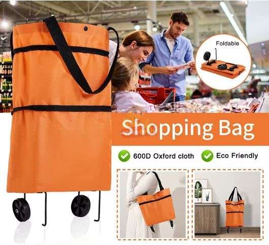 2 in 1 Shopping Shoulder or Trolley Bag with Wheels Durable Waterproof Material