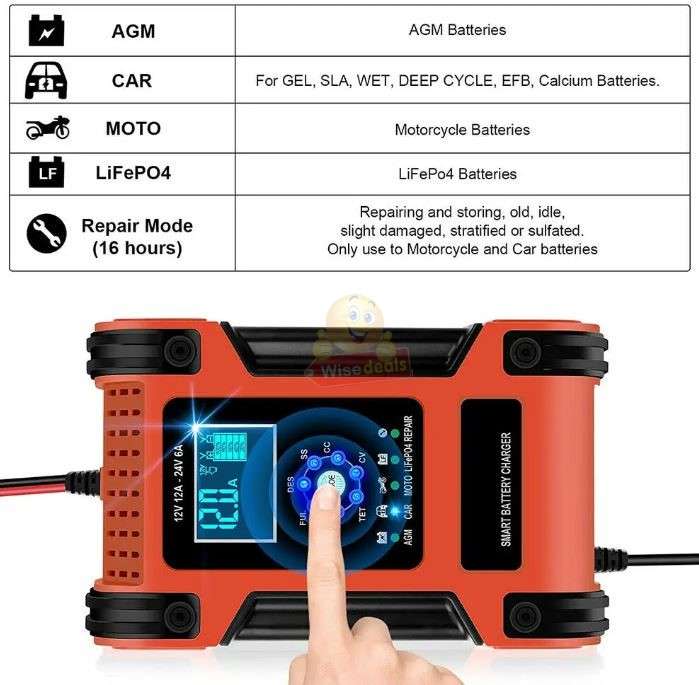 7 Stage Automatic Repair Battery Charger 24V 5A, 12V 10A For Most Battery Types