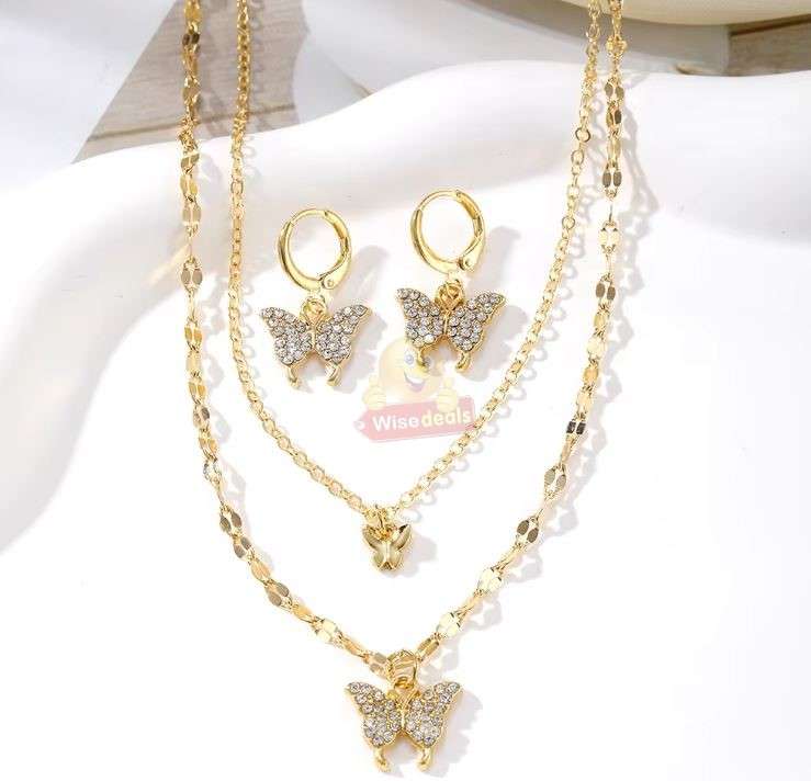 3-in-1 Butterfly Pendant Necklace and Earring Set in Gift Box