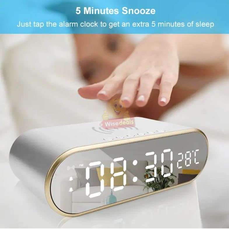 LED Digital Thermometer Alarm Clock with Fast Wireless Charger