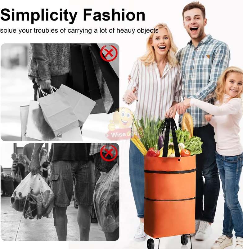 2 in 1 Shopping Shoulder or Trolley Bag with Wheels Durable Waterproof Material