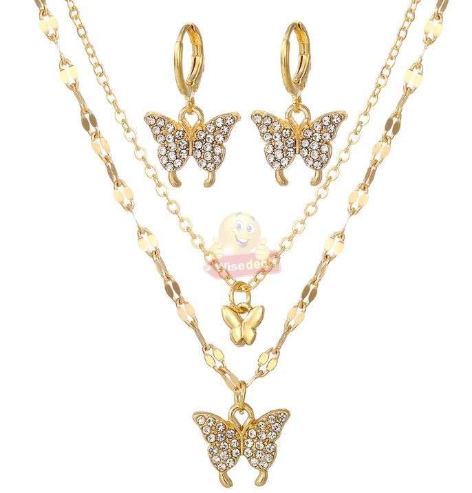 3-in-1 Butterfly Pendant Necklace and Earring Set in Gift Box