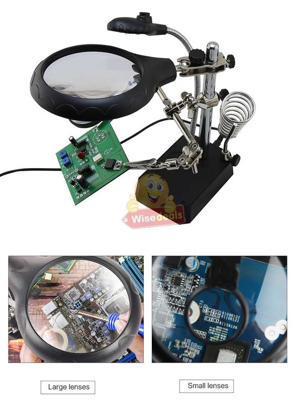 5 LED Auxiliary Clip Magnifier Soldering Stand with AC/DC Interchangeable