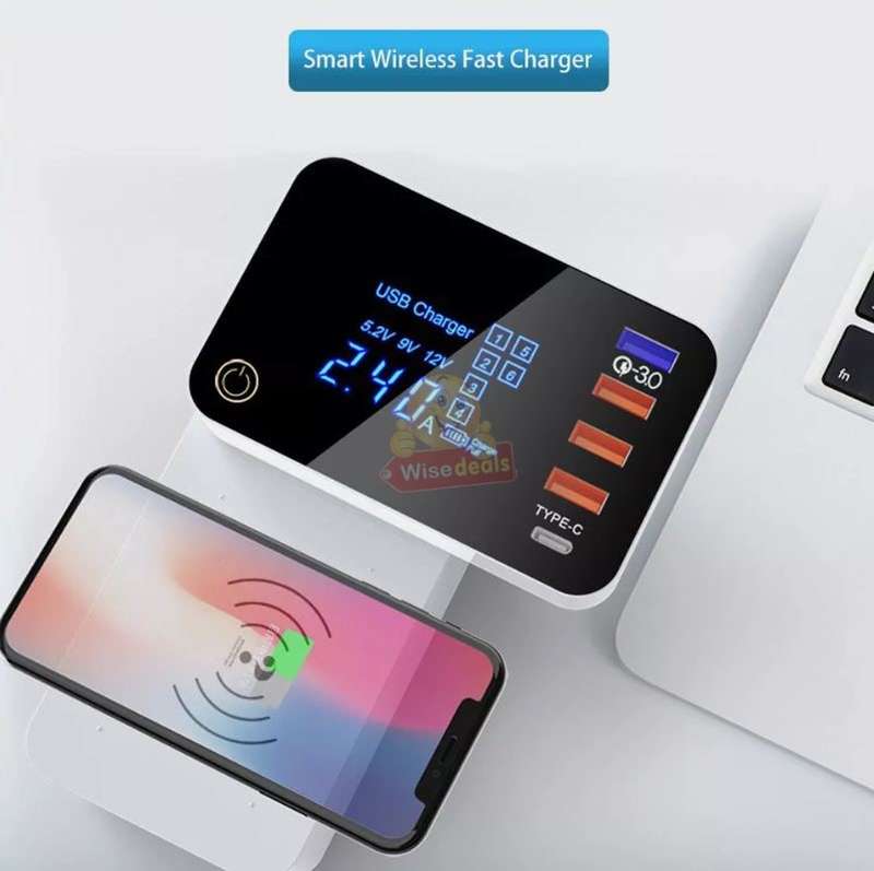 Multi-port USB Fast Charging Station Adapter with Wireless Charger