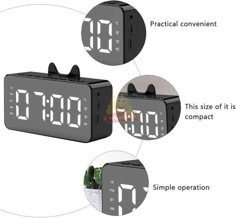 Bluetooth Speaker LCD Alarm Clock in Pink or White