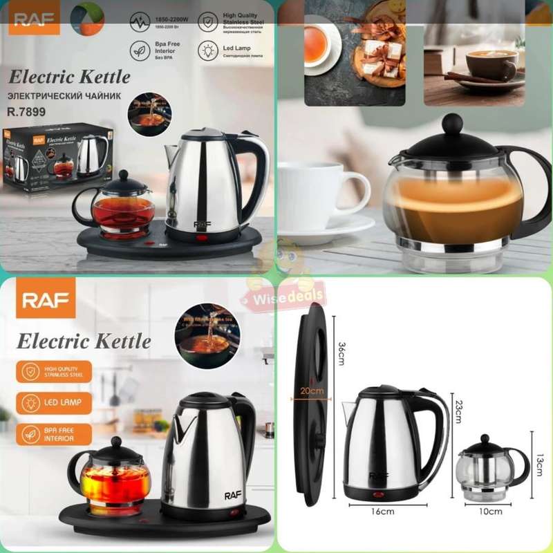 2 Piece RAF Cordless Kettle and Tea Pot with Electric Tray