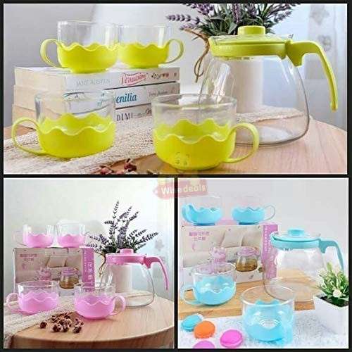 5 Piece Glass Teapot Cup Set Available in 3 Colours