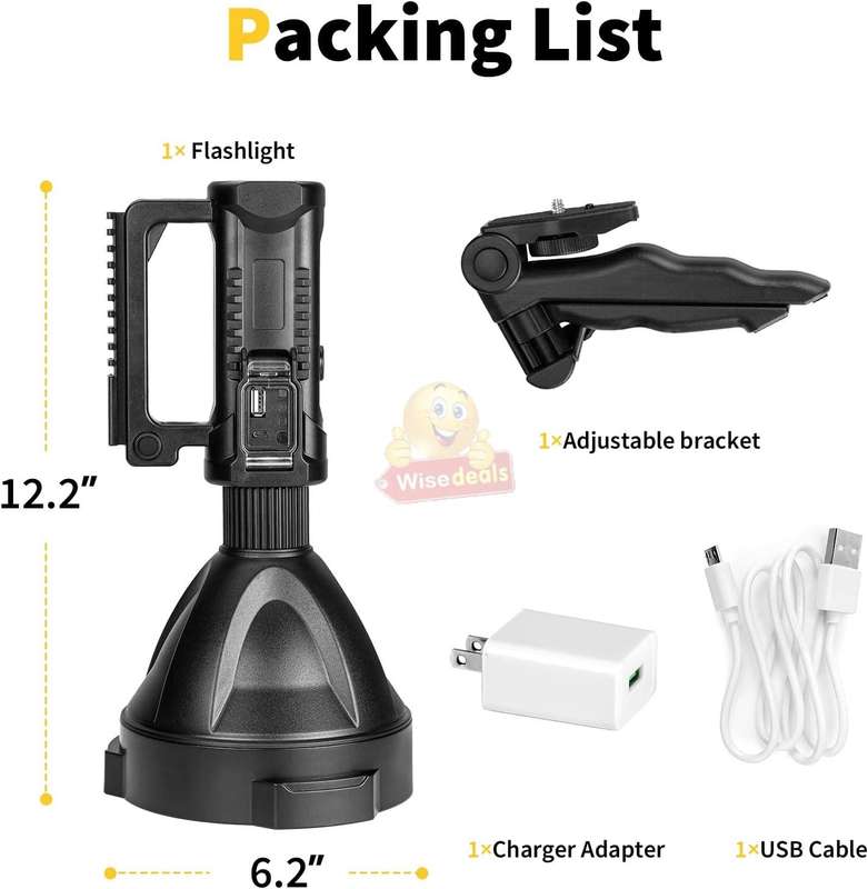 Super Far Distance Large LED Search and Flash Light and Tripod, USB Interface, Mobile Power Bank