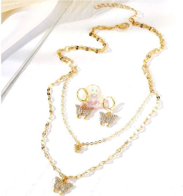 3-in-1 Butterfly Pendant Necklace and Earring Set in Gift Box