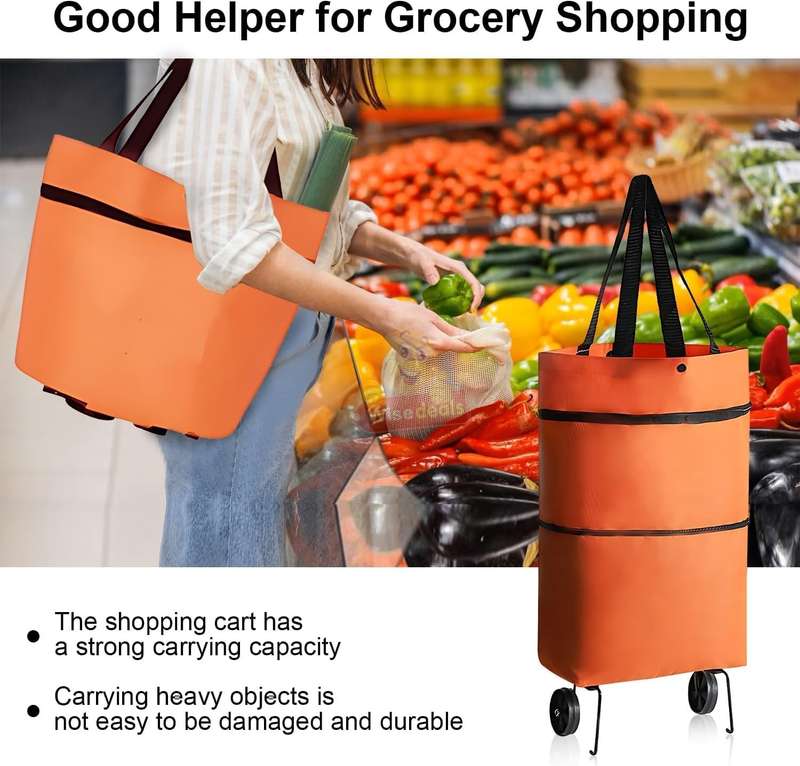 2 in 1 Shopping Shoulder or Trolley Bag with Wheels Durable Waterproof Material