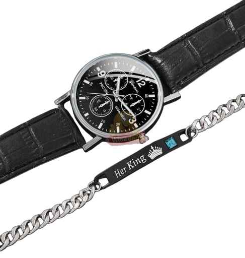 Geneva Mens Quartz Watch and Bracelet Set in Gift Box
