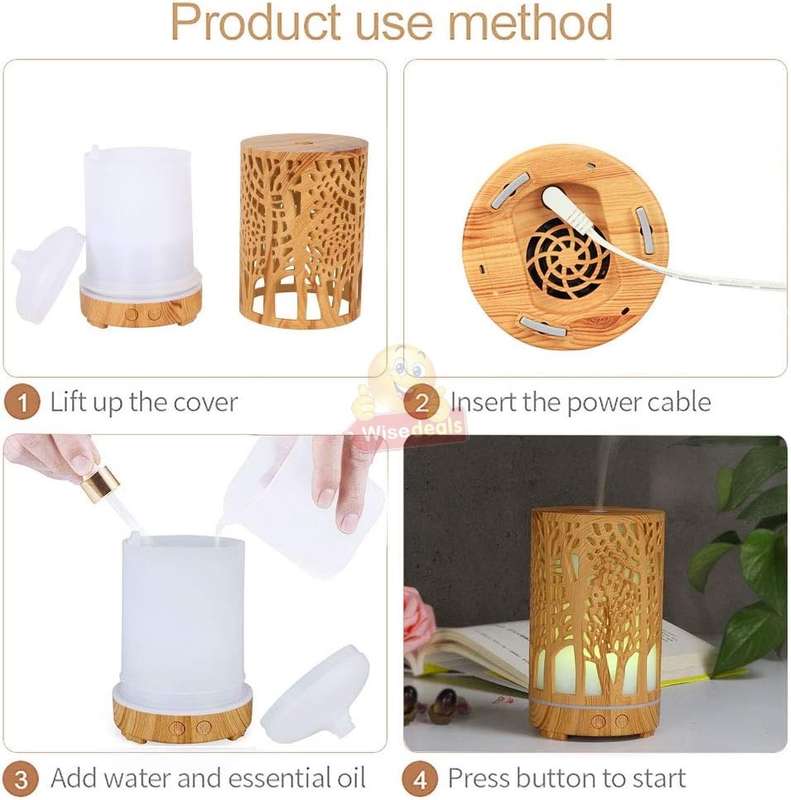 Wood Grain 7 LED Colour Light and Ultrasonic Humidifier Aroma Diffuser