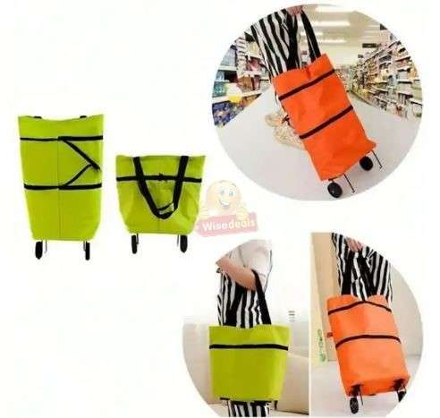 2 in 1 Shopping Shoulder or Trolley Bag with Wheels Durable Waterproof Material