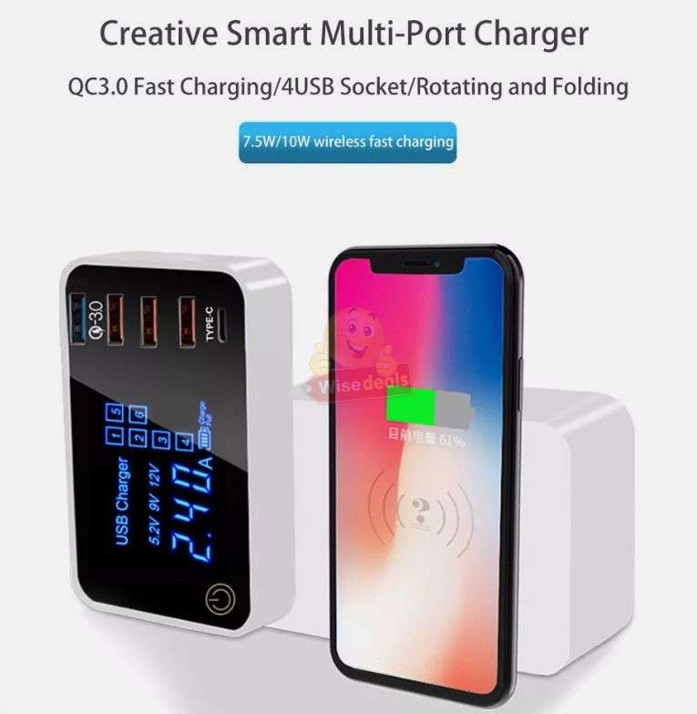 Multi-port USB Fast Charging Station Adapter with Wireless Charger