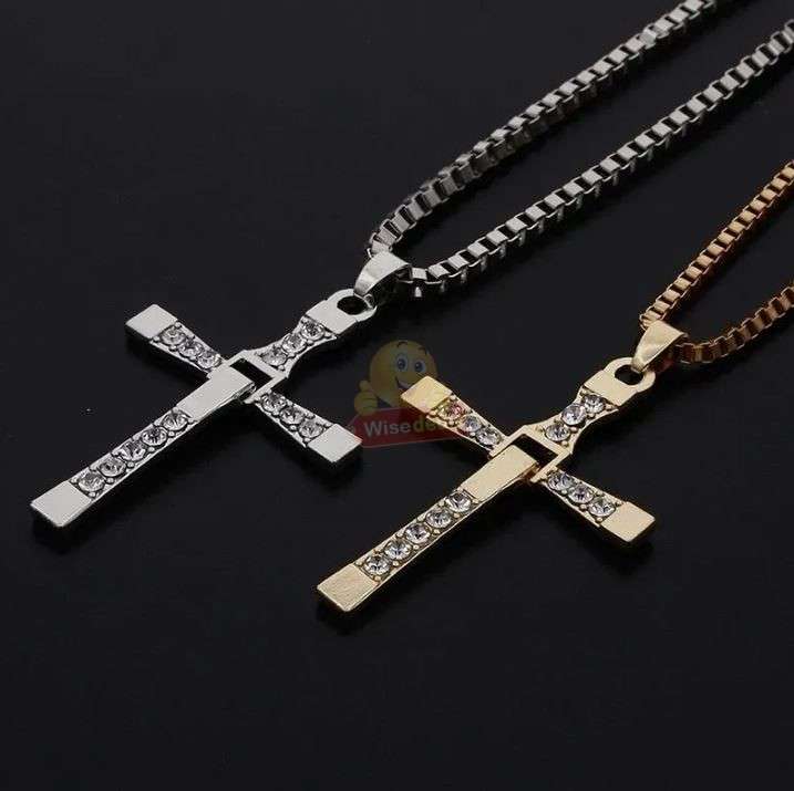 Rhinestone classic silver or gold cross pendant necklace