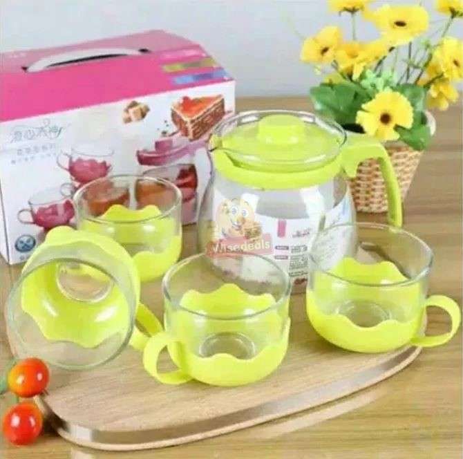5 Piece Glass Teapot Cup Set Available in 3 Colours