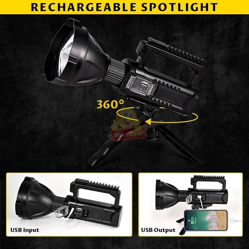 Super Far Distance Large LED Search and Flash Light and Tripod, USB Interface, Mobile Power Bank