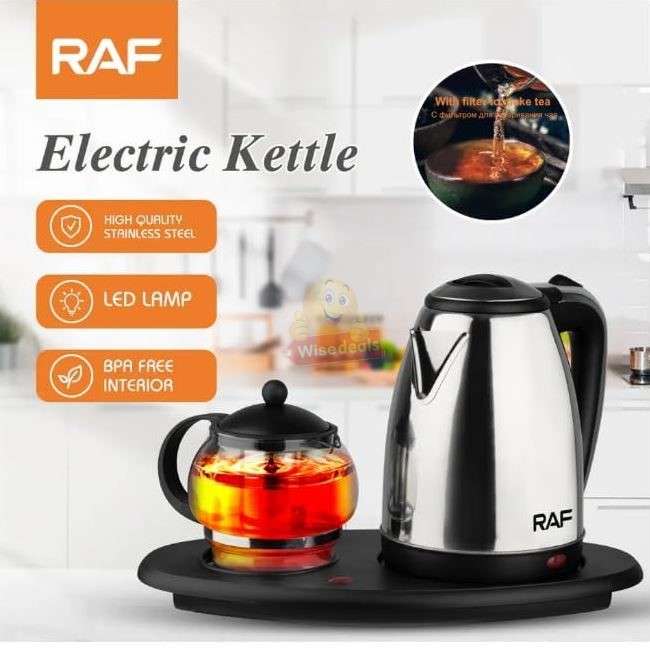 2 Piece RAF Cordless Kettle and Tea Pot with Electric Tray