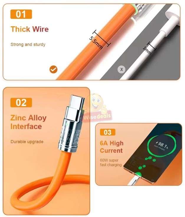 120W 3 in 1 Super Charging Zinc Alloy Micro USB Fast Charger