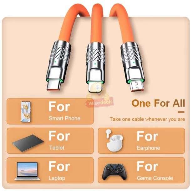120W 3 in 1 Super Charging Zinc Alloy Micro USB Fast Charger