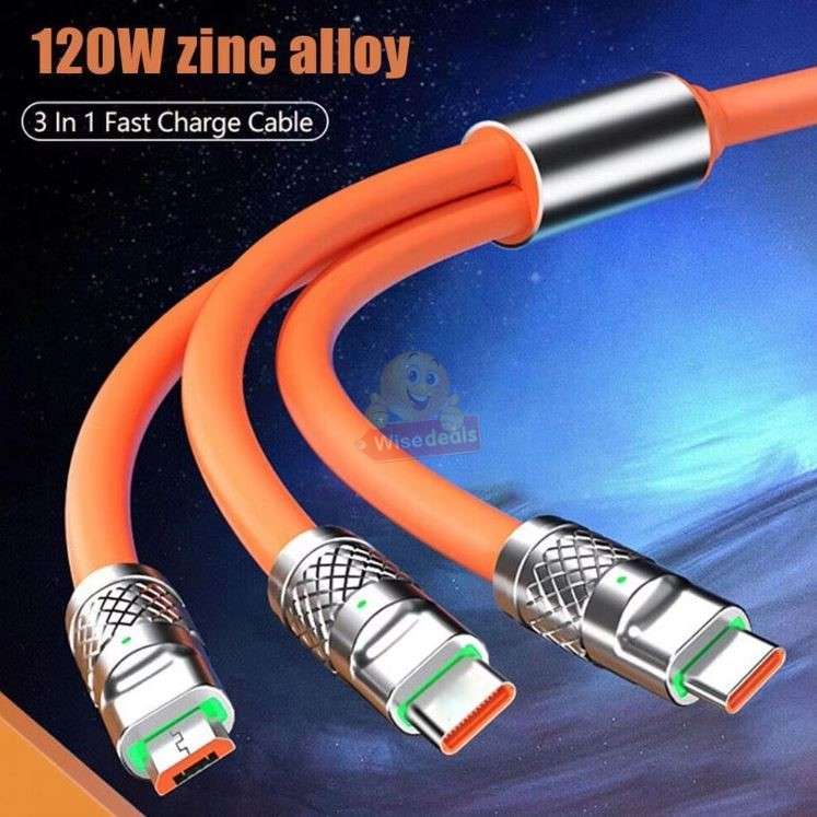 120W 3 in 1 Super Charging Zinc Alloy Micro USB Fast Charger