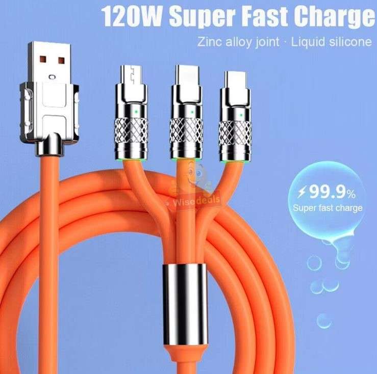 120W 3 in 1 Super Charging Zinc Alloy Micro USB Fast Charger