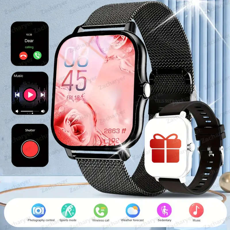 Black 1.81" Smart Watch, High Definition Touchscreen, Vibrate, Audio, Bluetooth, Heart sensor