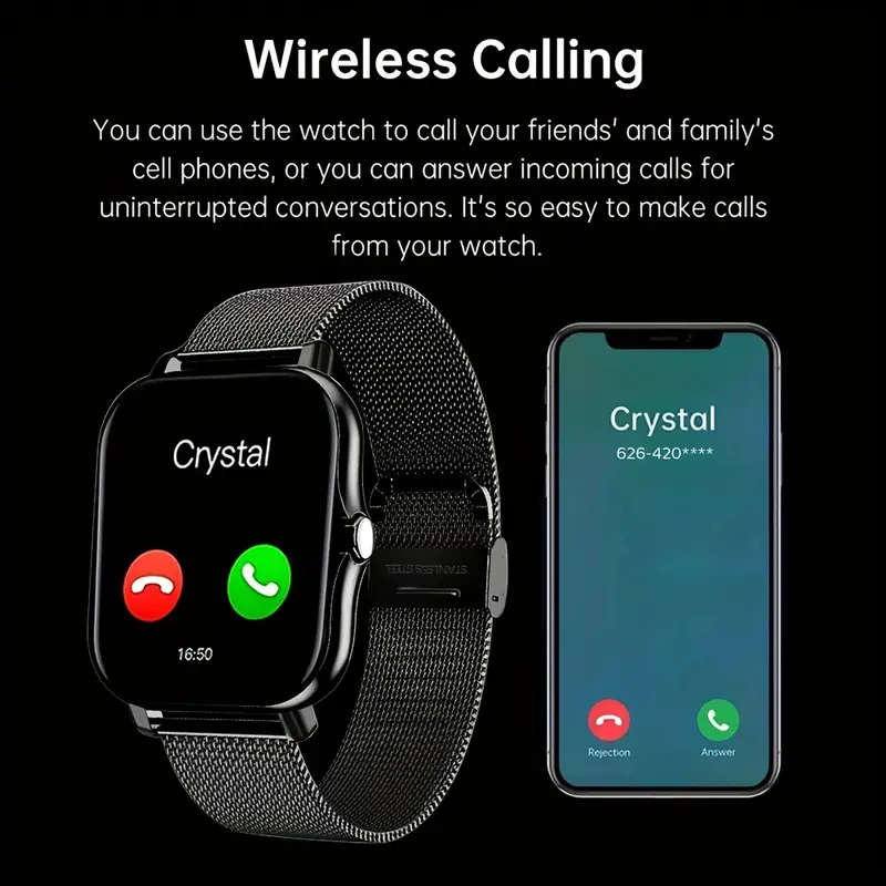 Black 1.83" Smart Watch, High Definition Touchscreen, Vibrate, Audio, Bluetooth, Heart sensor