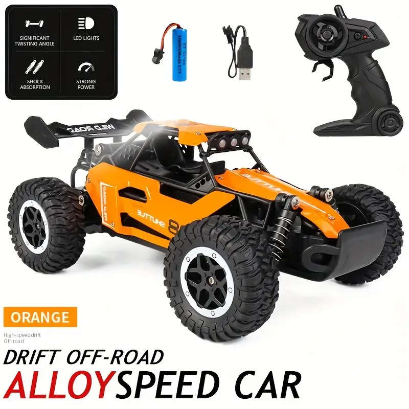 Brand New! 2.4Ghz Remote Control Car, 20KM/H Speed, Rechargeable, Big Rubber Tires, Orange Color