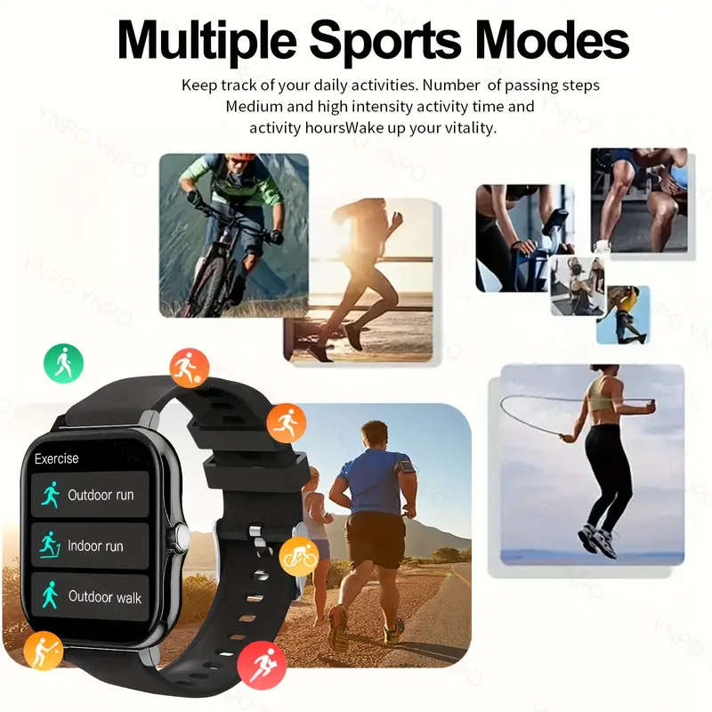 Black 1.83" Smart Watch, High Definition Touchscreen, Vibrate, Audio, Bluetooth, Heart sensor