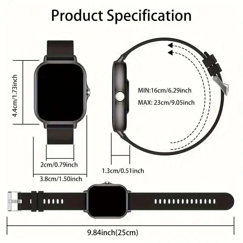 Silver 1.81" Smart Watch, High Definition Touchscreen, Vibrate, Audio, Bluetooth, Heart sensor