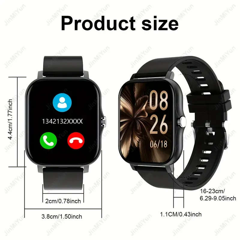 Black 1.83" Smart Watch, High Definition Touchscreen, Vibrate, Audio, Bluetooth, Heart sensor