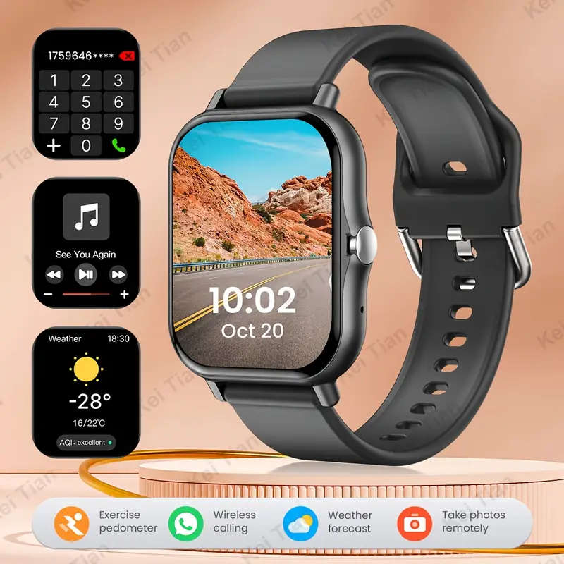 Black 1.83" Smart Watch, High Definition Touchscreen, Vibrate, Audio, Bluetooth, Heart sensor