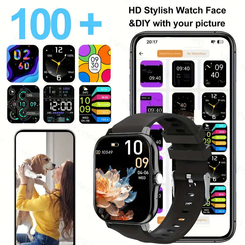Silver 1.81" Smart Watch, High Definition Touchscreen, Vibrate, Audio, Bluetooth, Heart sensor