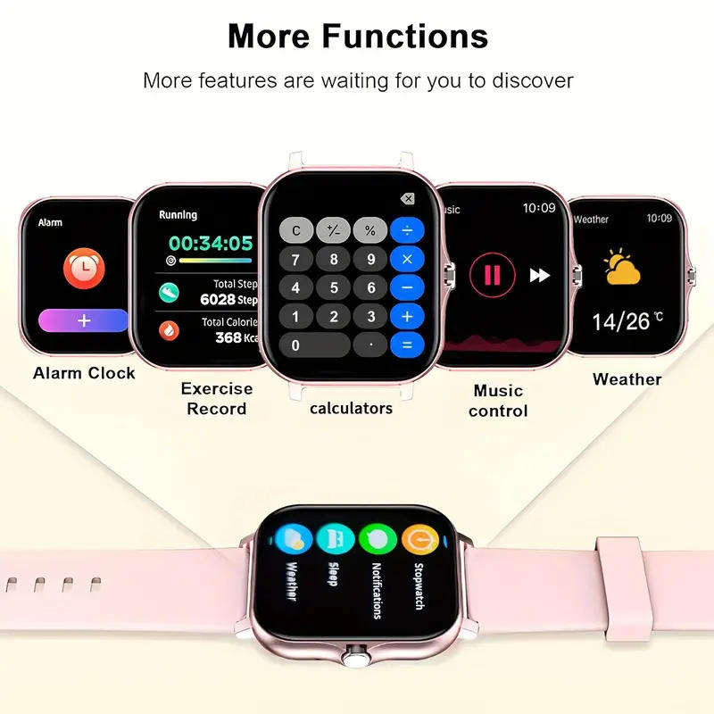 Pink 1.81" Smart Watch, High Definition Touchscreen, Vibrate, Audio, Bluetooth, Heart sensor