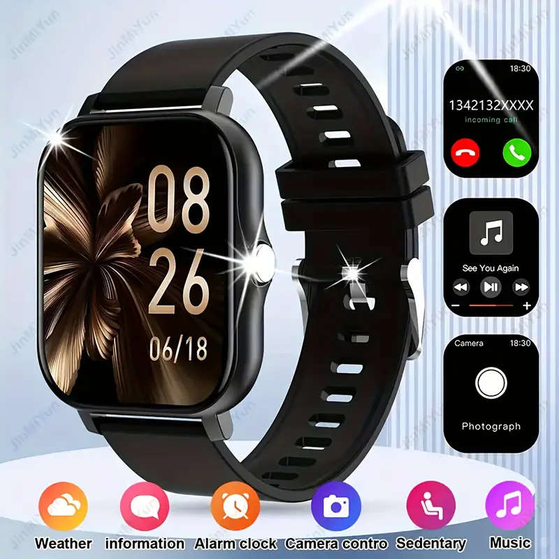 Black 1.83" Smart Watch, High Definition Touchscreen, Vibrate, Audio, Bluetooth, Heart sensor