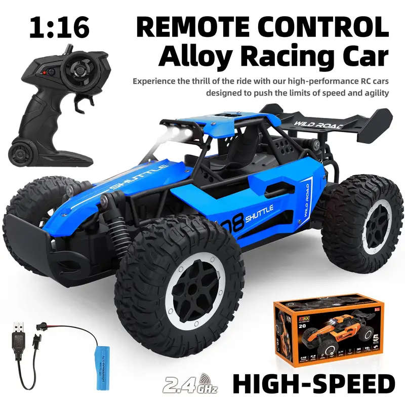 Brand New! 2.4Ghz Remote Control Car, 20KM/H Speed, Rechargeable, Big Rubber Tires, Blue Color
