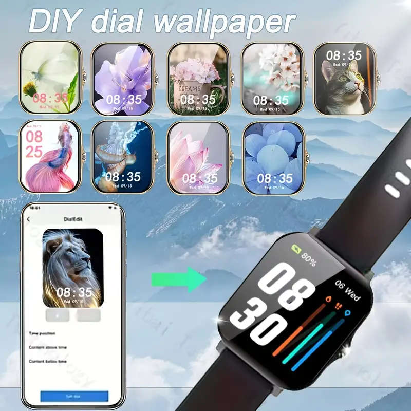 Black 1.83" Smart Watch, High Definition Touchscreen, Vibrate, Audio, Bluetooth, Heart sensor