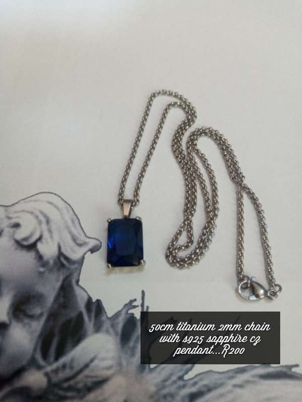 Titanium & sapphire cz necklace..high quality won't fade or tarnish